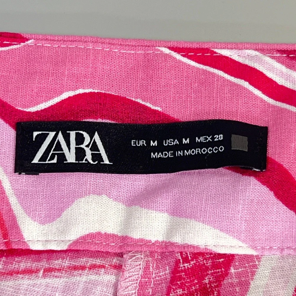 Zara Pink Psychedelic Swirl Linen Blend Wide Leg Pants Womens Size M Retro Boho
